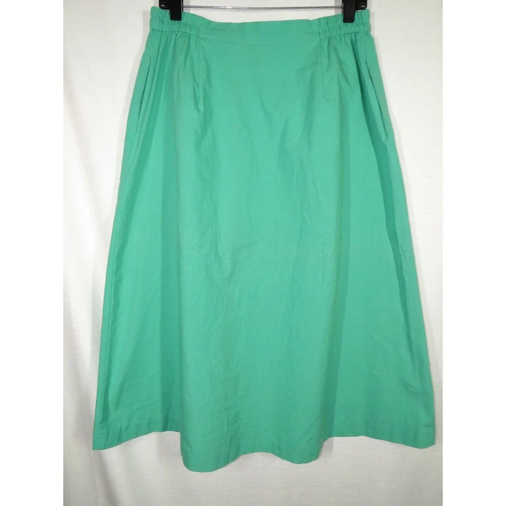 Vintage Catalina USA Made Seafoam Green Button Front Woven Midi Skirt Size 16